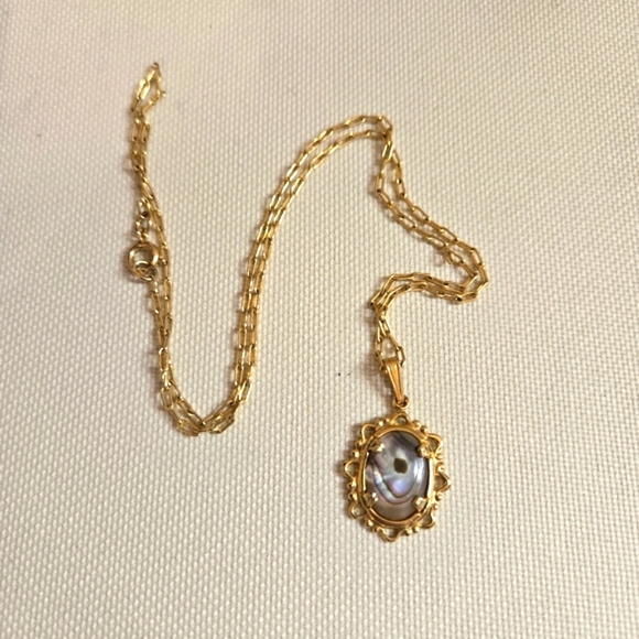 Vintage Abalone 14k Gold Necklace & Pierced Earrings - Picture 3 of 16